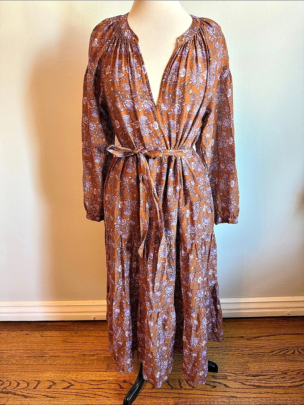 Xirena Floral Midi Dress in Brown & Purple Size Medium